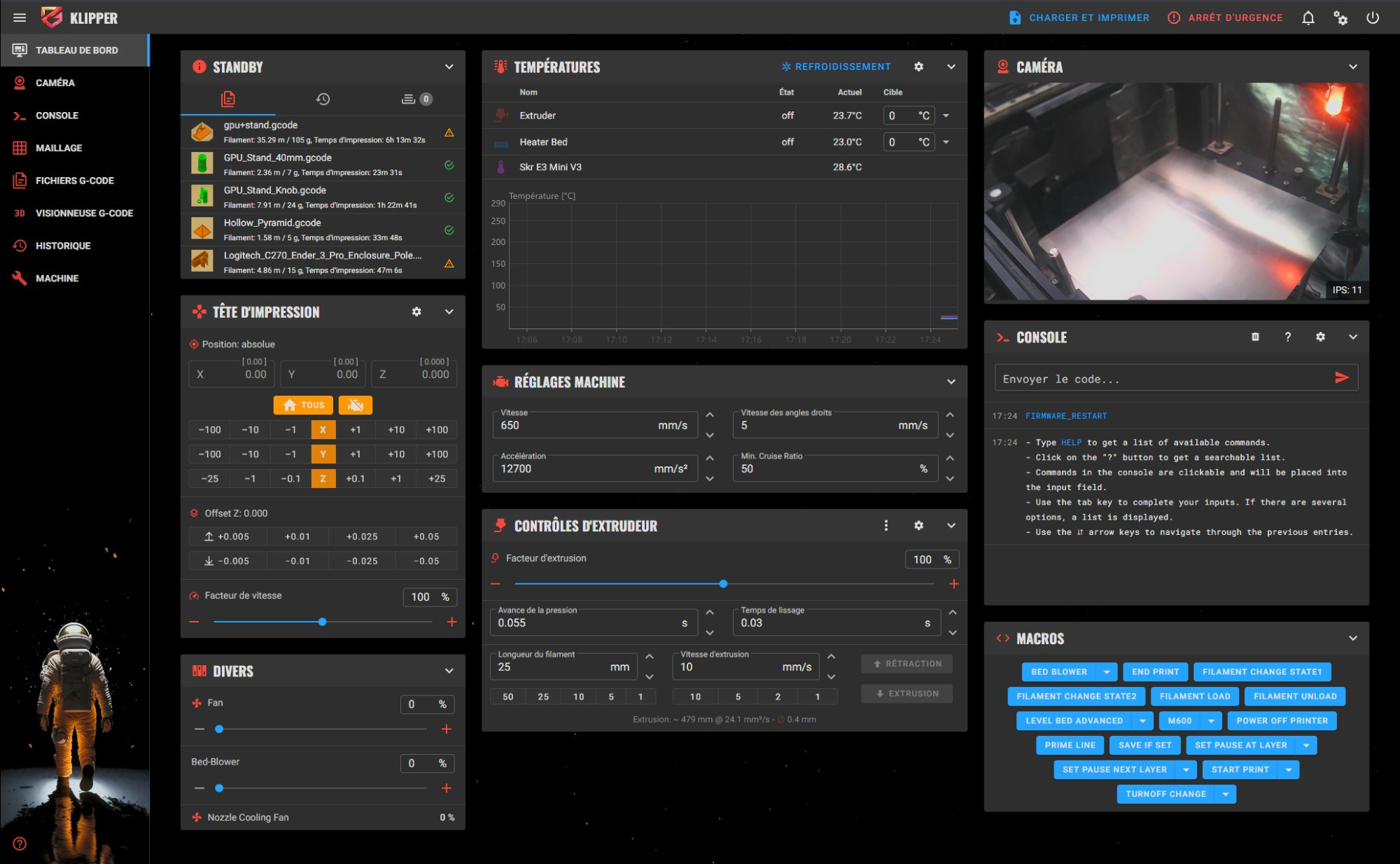 Interface Mainsail — contrôle imprimante 3D Klipper